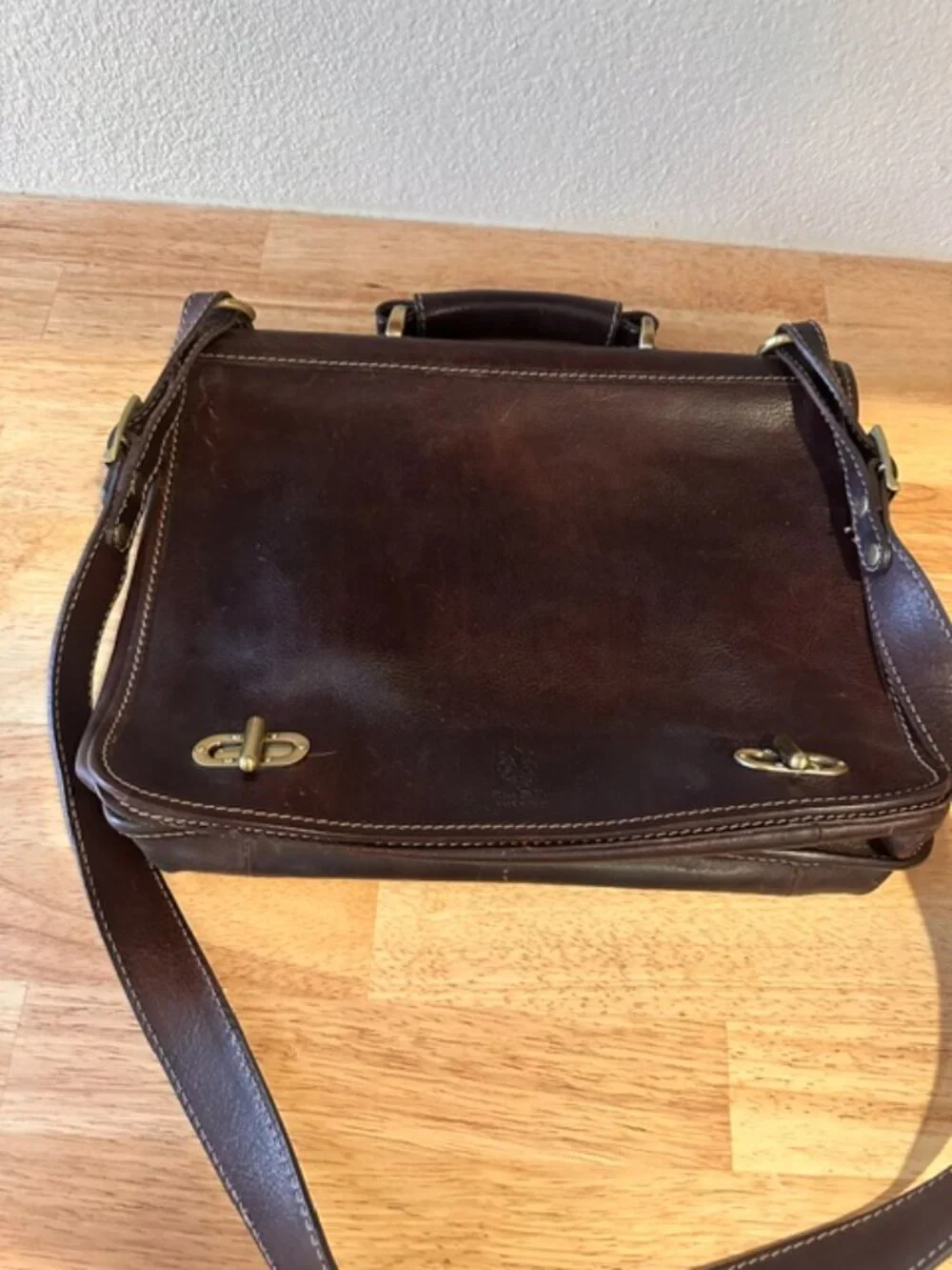 Vera Pelle | Made in Italy Vintage Leather Crossbody Sachel Messenger Bag Brown